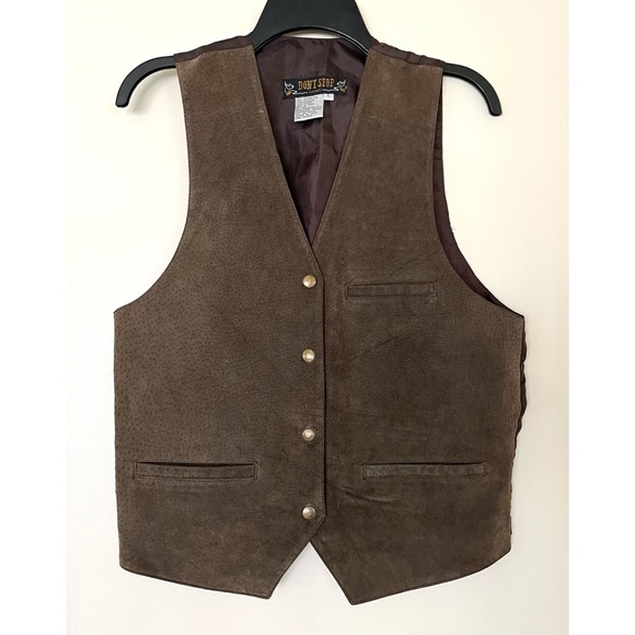 Vintage Don’t Stop Suede Leather Vest Country Western Brown Snaps Size M - Picture 1 of 4